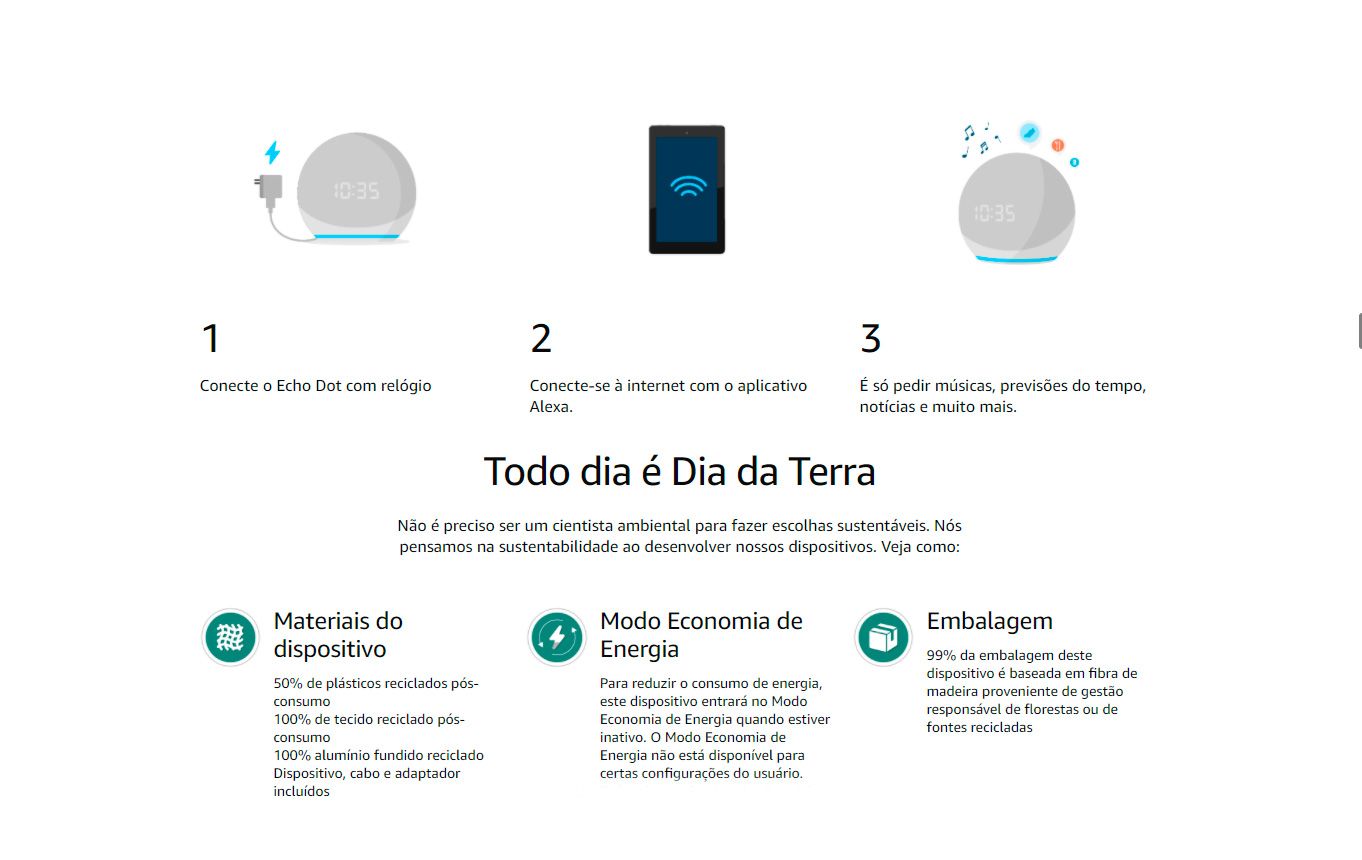  Amazon Echo Dot 4ª geração Smart Speaker com Relógio e Alexa - Branca 